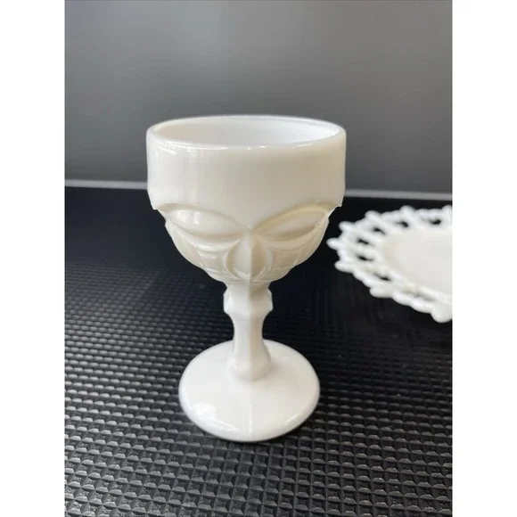 Milk Glass Fenton Hobnail‎ Candy Dish, Reticulated Plate & Goblet Set Of 3 - Picture 8 of 11